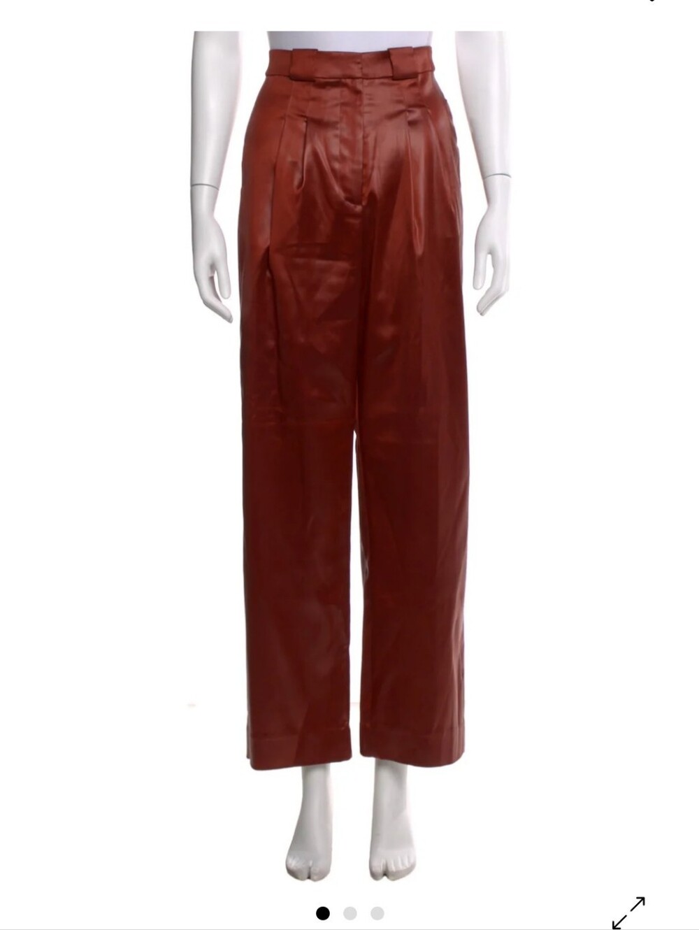 Diotima Rust Satin Pleated Wide Leg Trousers Made in USA High Rise Luxury Design